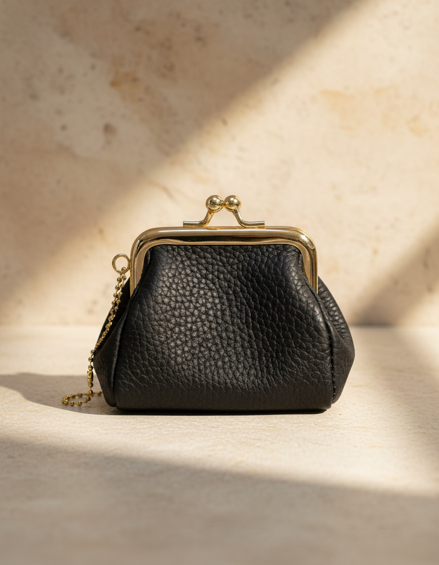 Mini portamonete in vera pelle "KissLock"