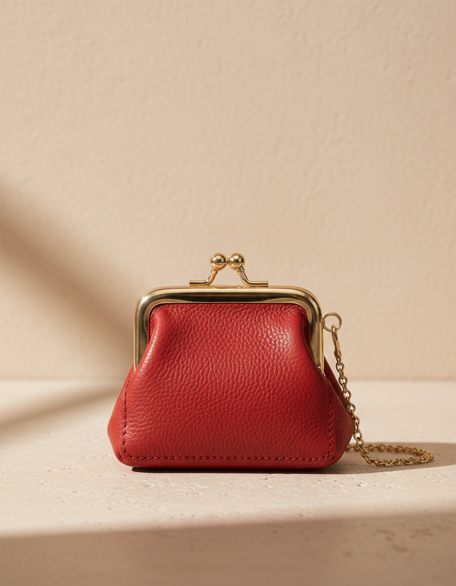 Mini portamonete in vera pelle "KissLock"
