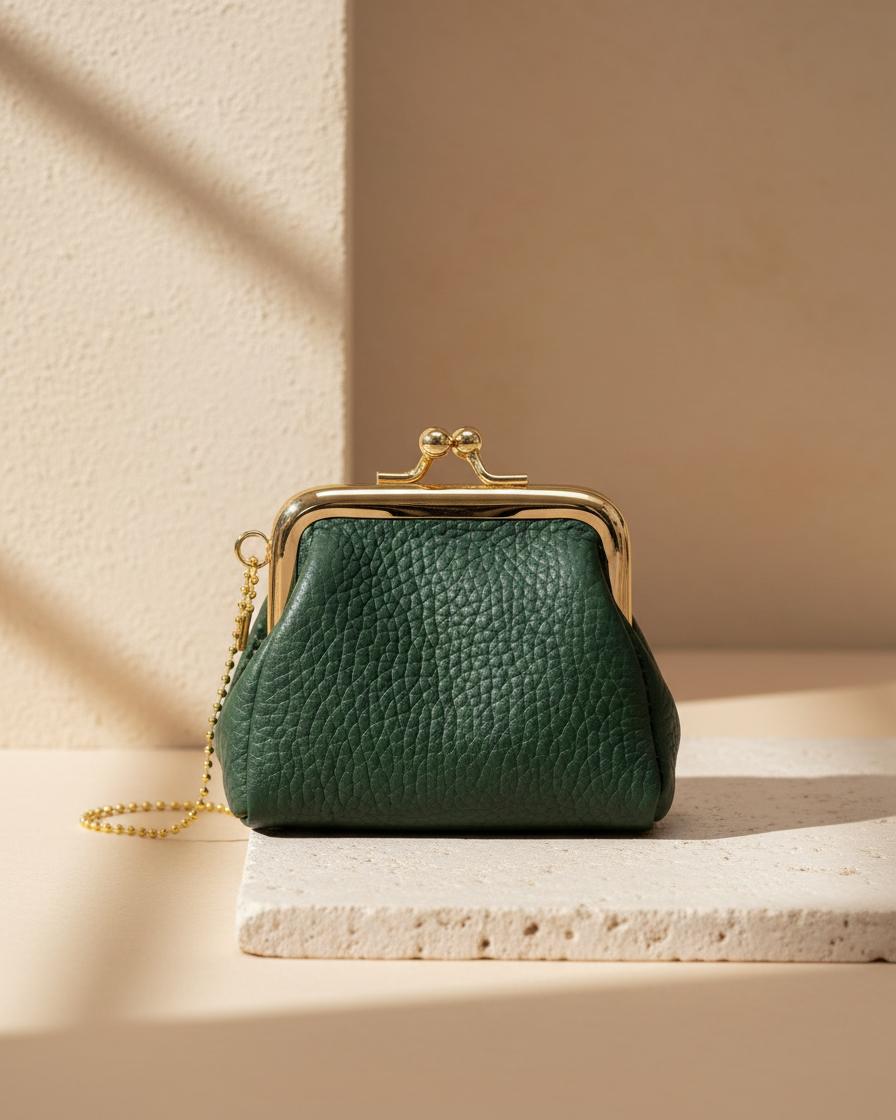 Mini portamonete in vera pelle "KissLock"