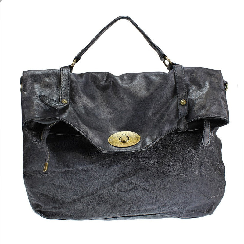 Didelė odinė rankinė 'Cartella Vintage' – juoda spalva, atidarytas vaizdas